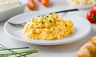 A plate of tasty, scrambled eggs